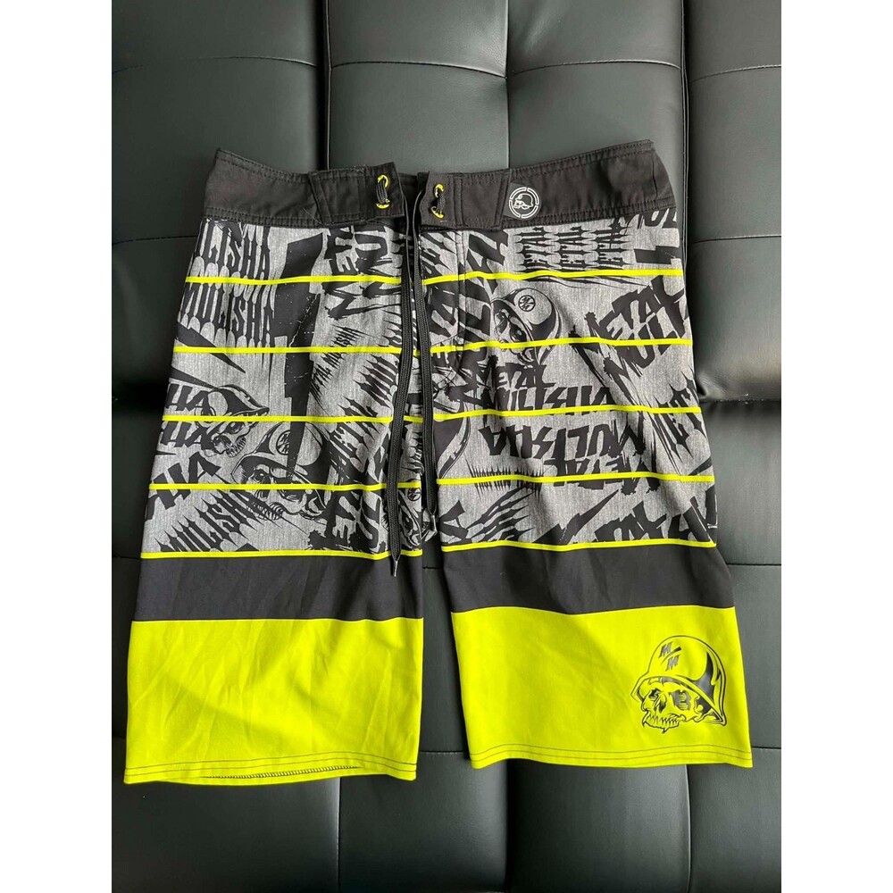 Metal Mulisha Skull Board Shorts Mens 30 Neon Yellow Black Y2K Moto BMX